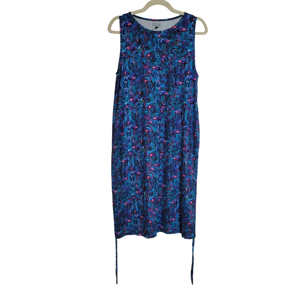 CVG Constantly Varied Gear Blue Flamingo Print Cinch Side Sleeveless Dress ML
